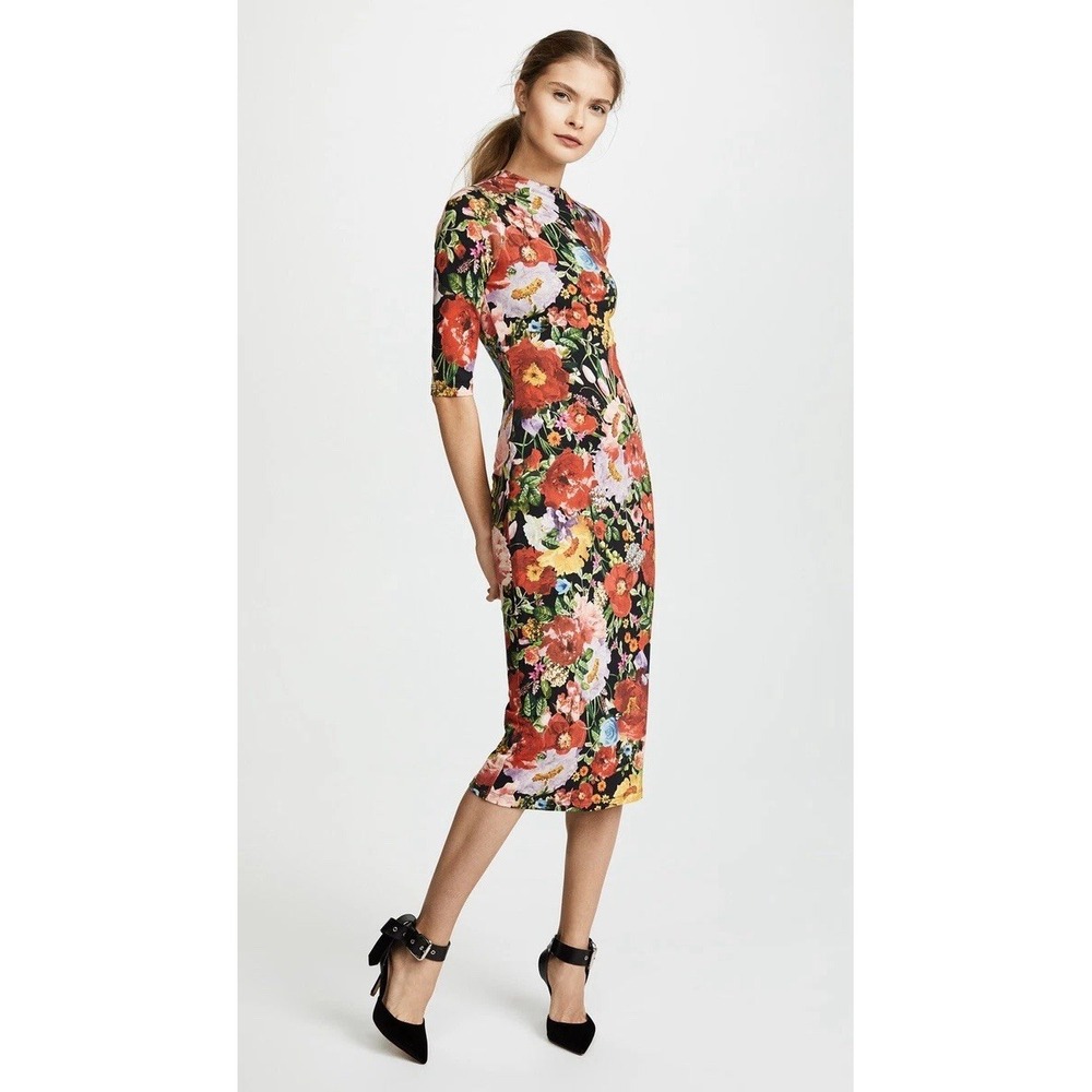 Alice + Olivia Delora Blooming Garden Sheath Dress sz 2 Stretch Floral Bodycon
